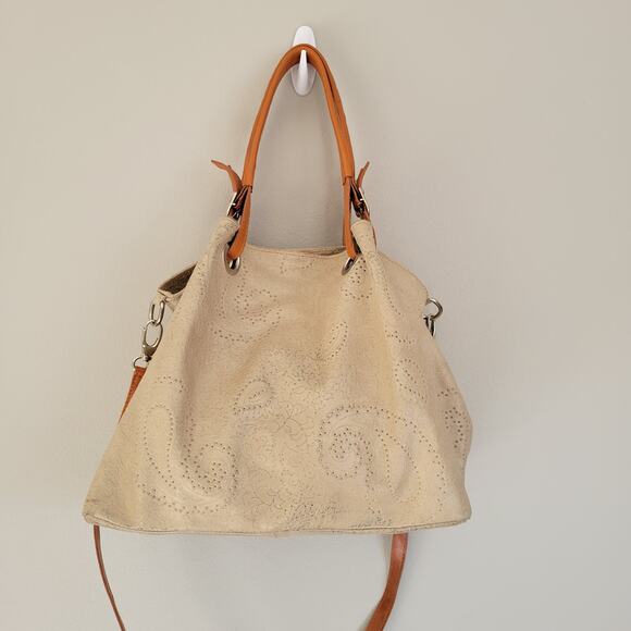 Borse in Pelle Genuine Leather Satchel Crossbody Purse in Cream - Picture 8 of 13